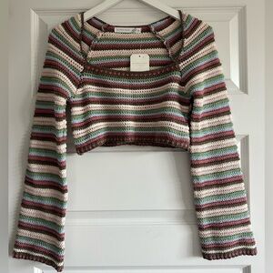 Altar'd State Layla Crochet Crop Sweater Striped Multicolor Women's Size XS